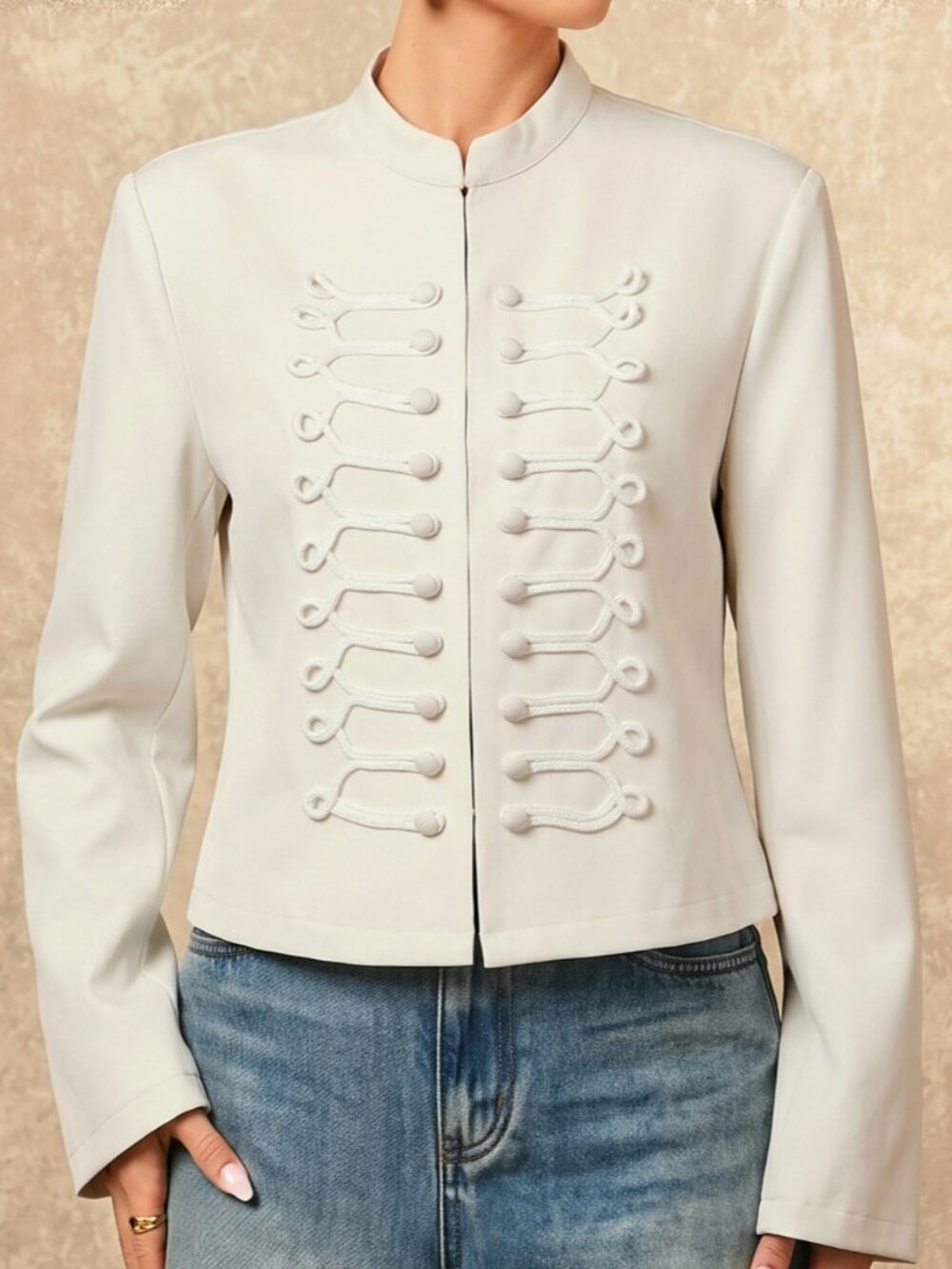 Apricot Casual Women's Elegant Rivet Stand Collar Short Party Jacket